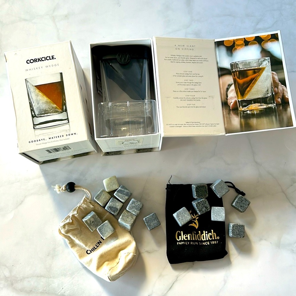 Corkcickle (NEW) Whiskey Wedge Glasses & Whiskey Stones Bundle